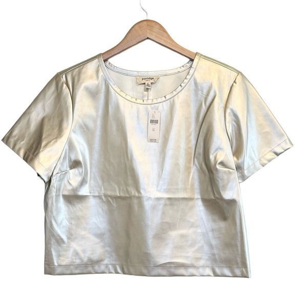 Anthropologie Tops - NWT, Porridge Collin Light Gold, Faux-Leather Short-Sleeve Top